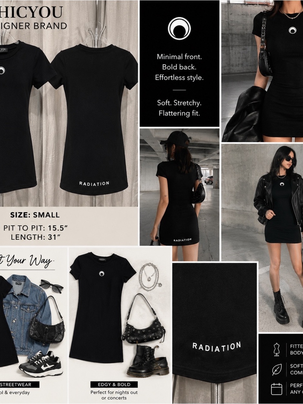 Black 'Radiation' Short Sleeve Bodycon Dress